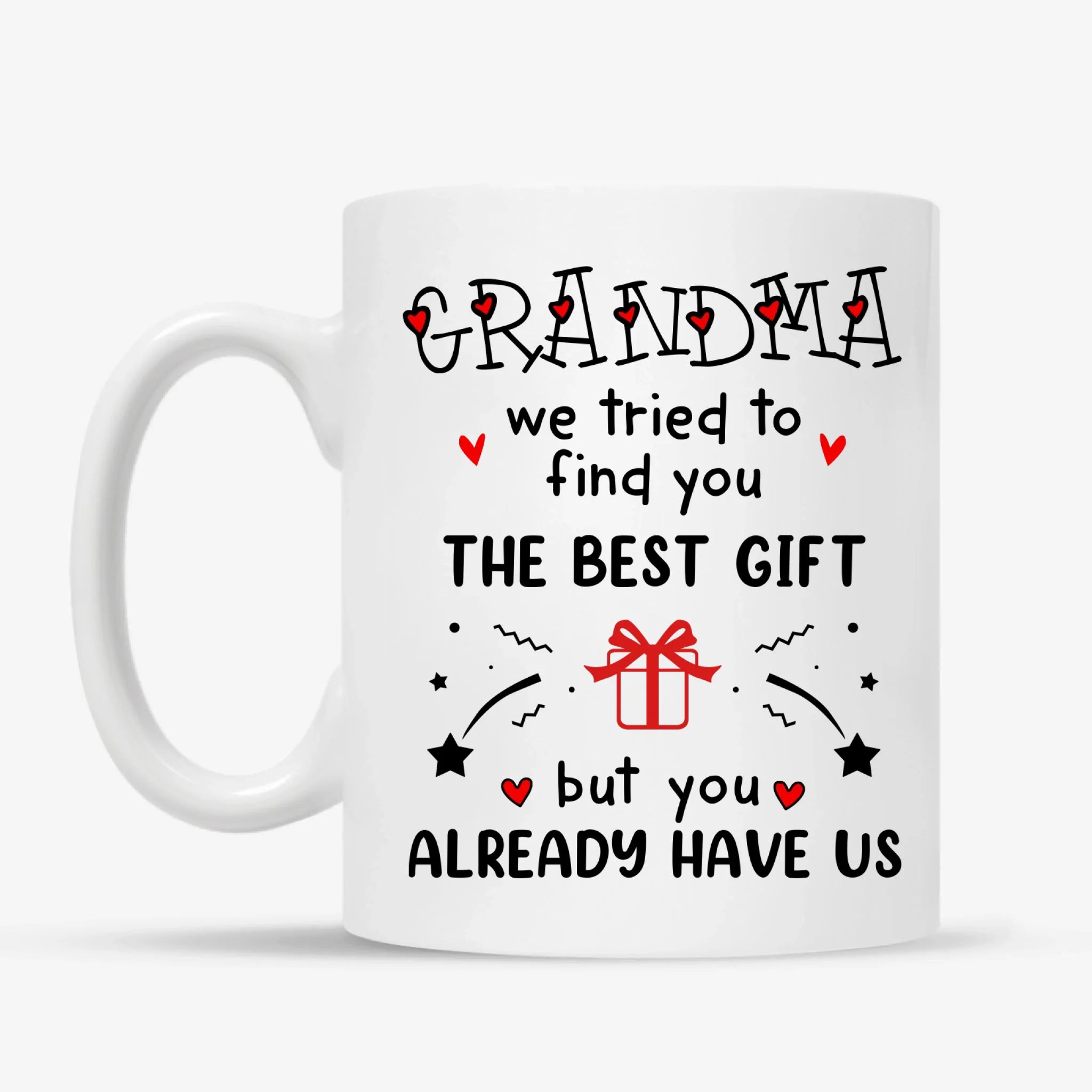 Personligt krus til bedstefar med indskriften "Grandpa we tried to find you the best gift"