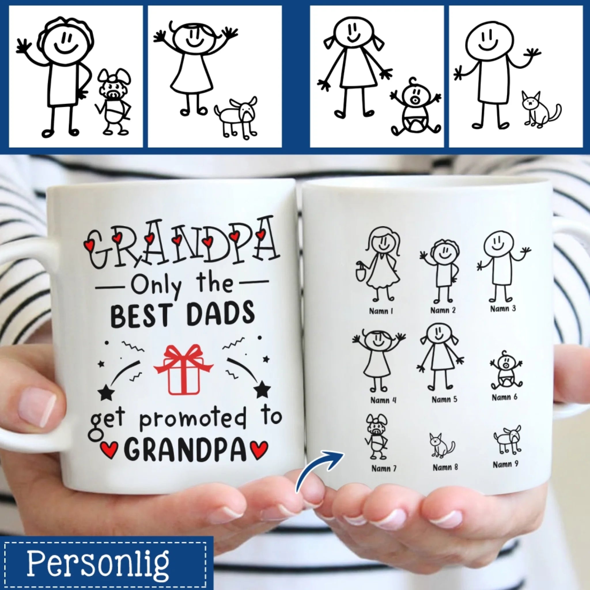 Personligt krus til bedstefar med indskriften "Grandpa we tried to find you the best gift"