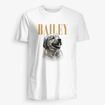 Personlig ljus t-shirt med ett porträtt av din hund från ett foto – skissstil