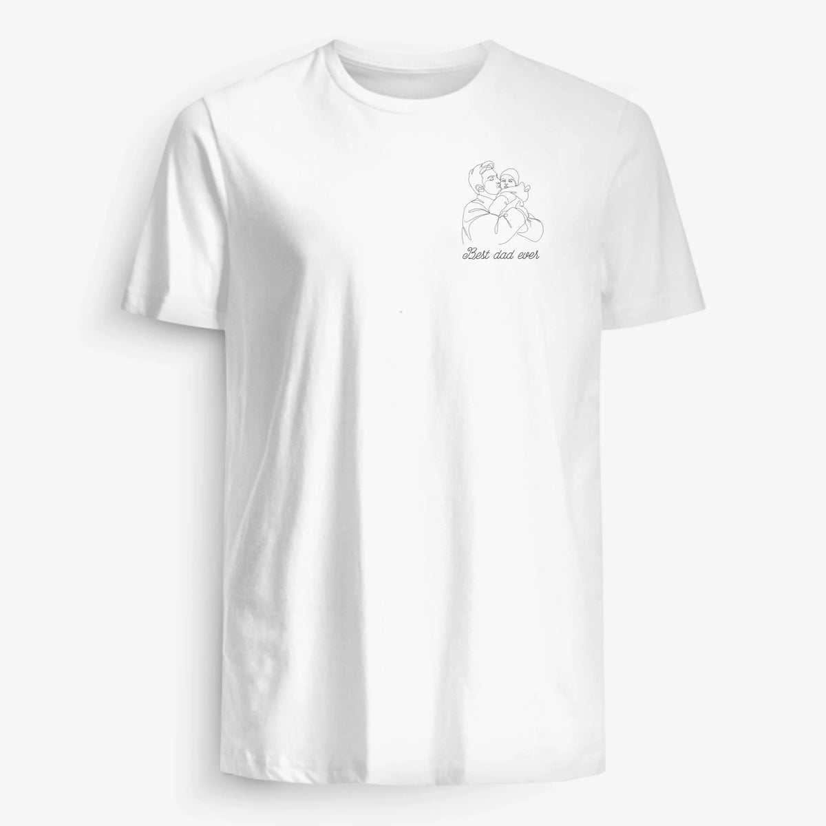 Personlig T-skjorte til pappa og familie med eget line art-portrett