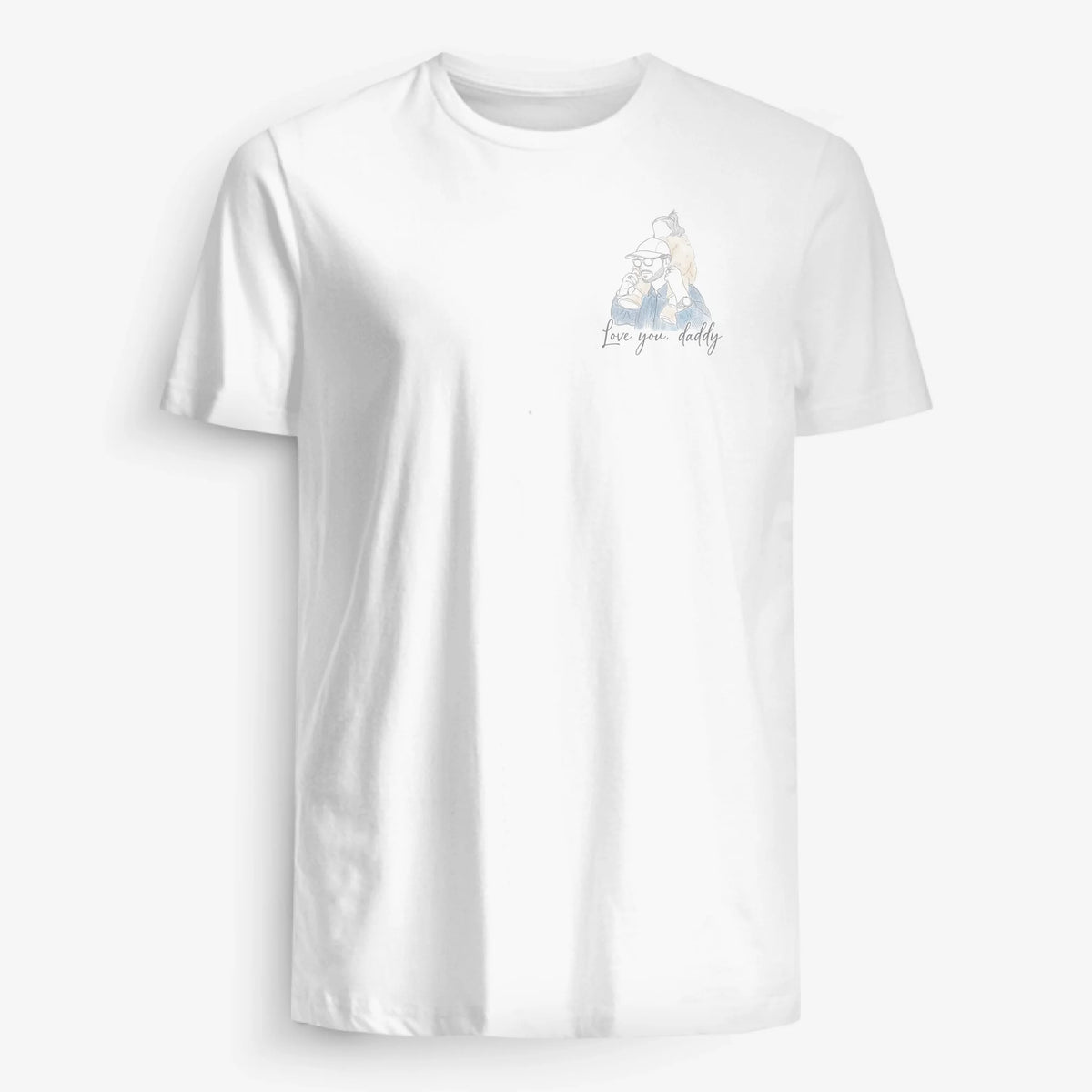 Personlig T-shirt till Pappa och Familj – Ansiktslöst Line Art Porträtt med Akvarell