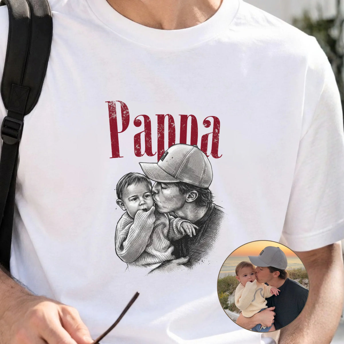 Personlig T-shirt för Pappa och Familj med Vintage Svartvit Foto