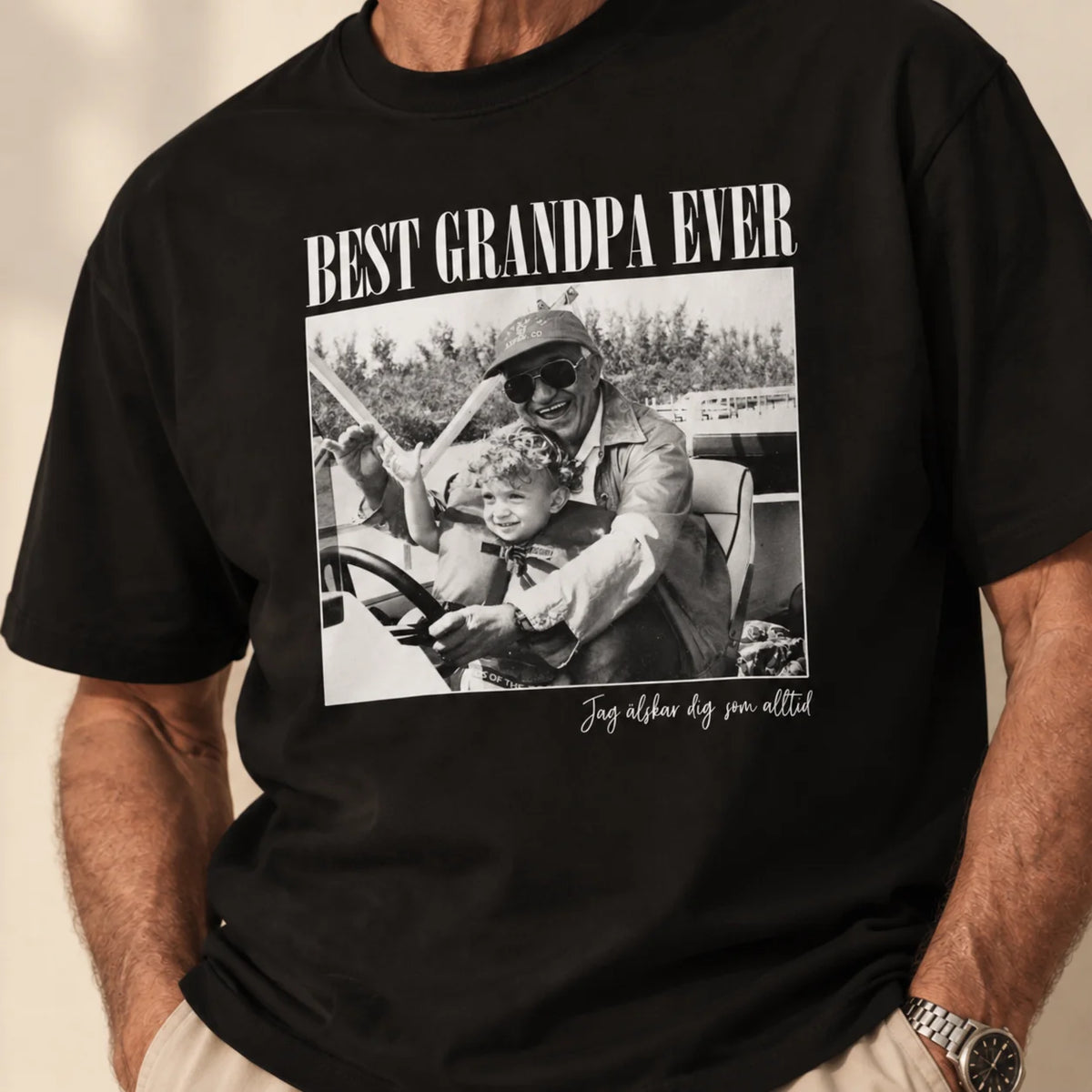 Personlig T-shirt med Svartvit Foto – Present till Pappa och Morfar/Farfar