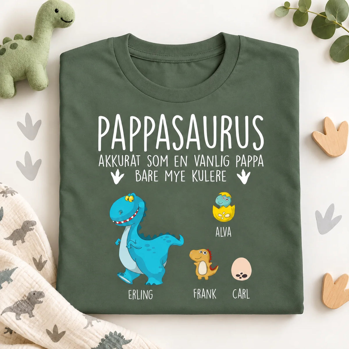 Personlig T-skjorte til pappa | Tilpass gave til far | Pappasaurus akkurat som en vanlig pappa bare mye kulere