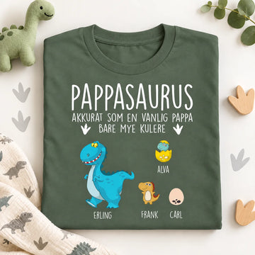Personlig T-skjorte til pappa | Tilpass gave til far | Pappasaurus akkurat som en vanlig pappa bare mye kulere