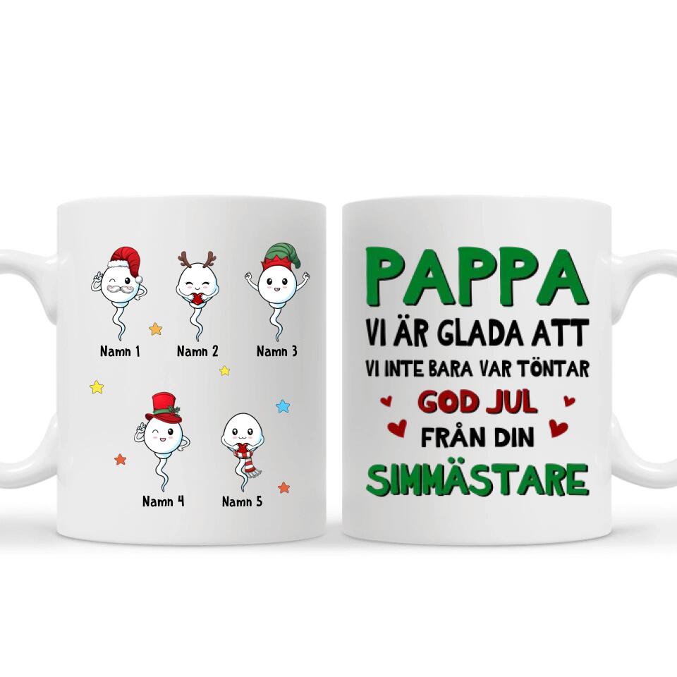 Personlig krus til pappa - Morsomt krus med tekst pappa Vi er glade for at vi ikke bare var dust