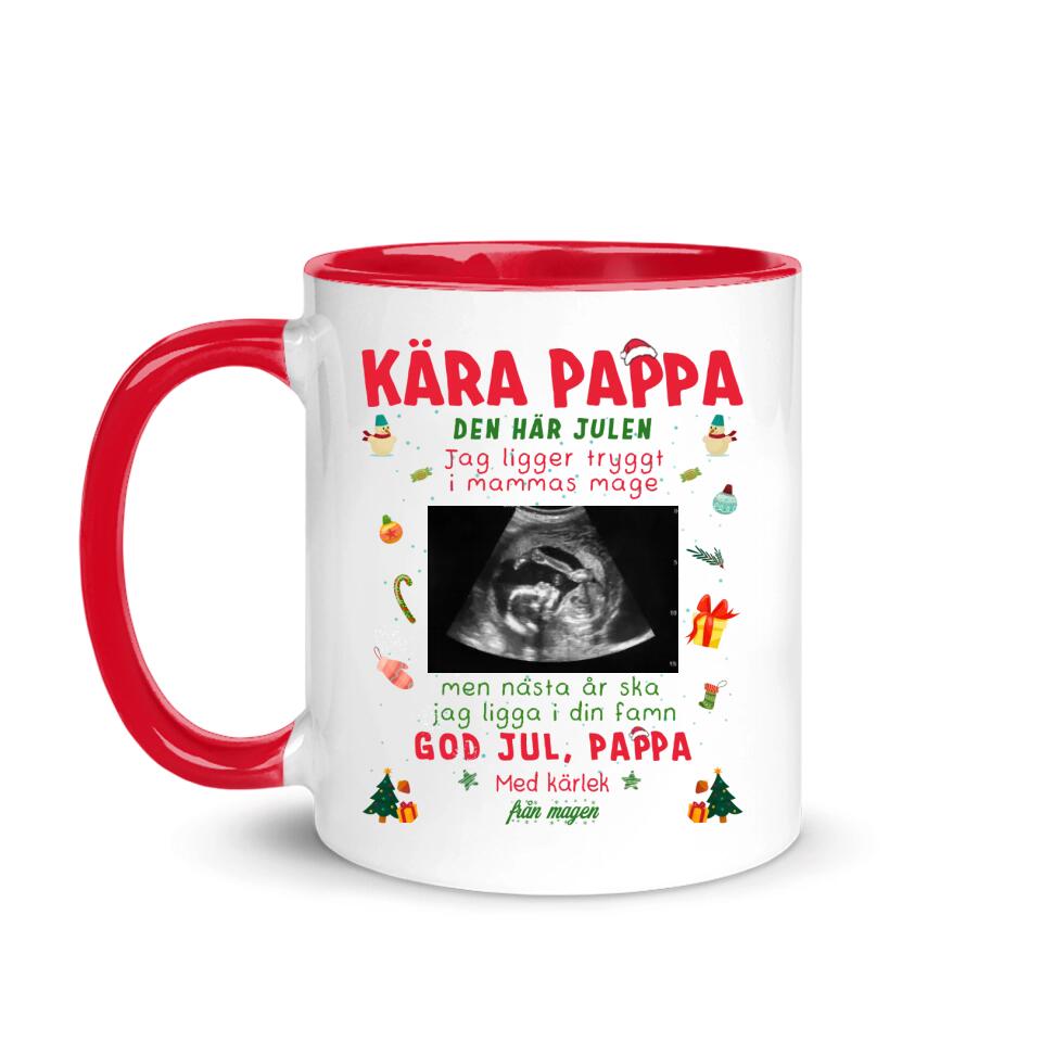 Personlig krus til pappa | Personlig gave til far | Kjære pappa, denne julen er jeg trygg i mammas mage