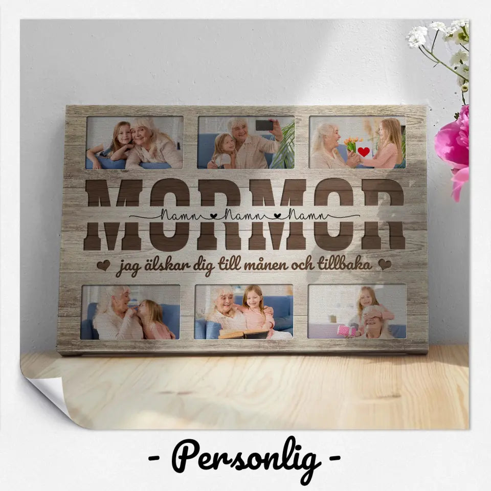 Personlig Kanvas till Mormor | Personlig present till Farmor | Mormor Farmor Mamma jag älskar dig till månen och tillbaka